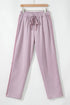 Orchid Petal Drawstring Waist Satin Stripe Patch Straight Leg High Waist Pants
